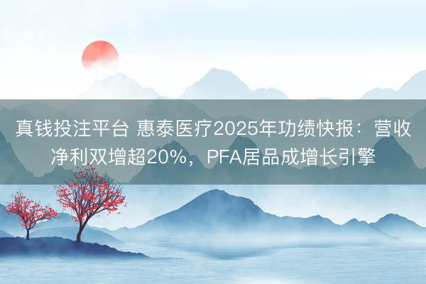 真钱投注平台 惠泰医疗2025年功绩快报：营收净利双增超20%，PFA居品成增长引擎