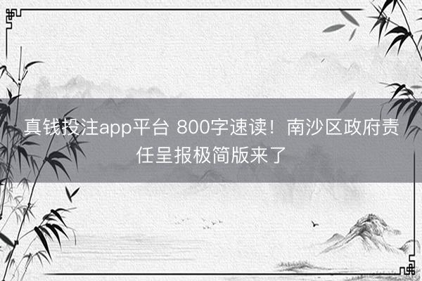 真钱投注app平台 800字速读!南沙区政府责任呈报极简版来了