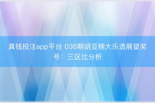 真钱投注app平台 036期胡亚楠大乐透展望奖号:三区比分析