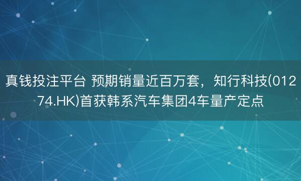 真钱投注平台 预期销量近百万套,知行科技(01274.HK)首获韩系汽车集团4车量产定点
