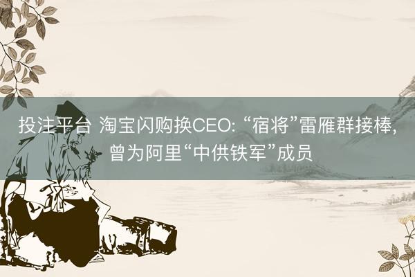 投注平台 淘宝闪购换CEO: “宿将”雷雁群接棒, 曾为阿里“中供铁军”成员