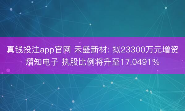 真钱投注app官网 禾盛新材: 拟23300万元增资熠知电子 执股比例将升至17.0491%