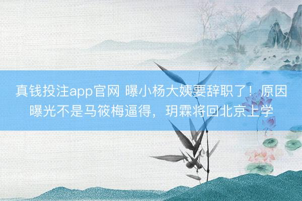 真钱投注app官网 曝小杨大姨要辞职了！原因曝光不是马筱梅逼得，玥霖将回北京上学