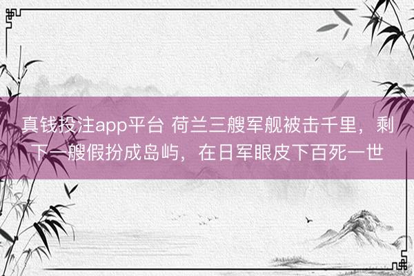 真钱投注app平台 荷兰三艘军舰被击千里，剩下一艘假扮成岛屿，在日军眼皮下百死一世