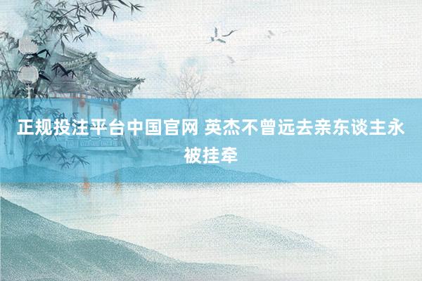 正规投注平台中国官网 英杰不曾远去亲东谈主永被挂牵