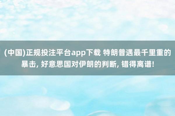 (中国)正规投注平台app下载 特朗普遇最千里重的暴击， 好意思国对伊朗的判断， 错得离谱!