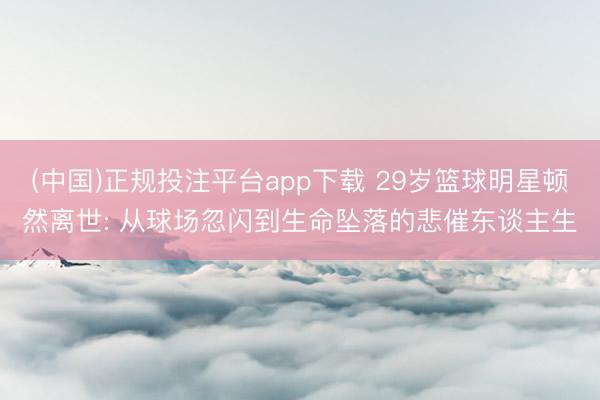 (中国)正规投注平台app下载 29岁篮球明星顿然离世: 从球场忽闪到生命坠落的悲催东谈主生