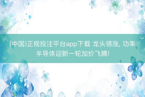 (中国)正规投注平台app下载 龙头领涨, 功率半导体迎新一轮加价飞腾!