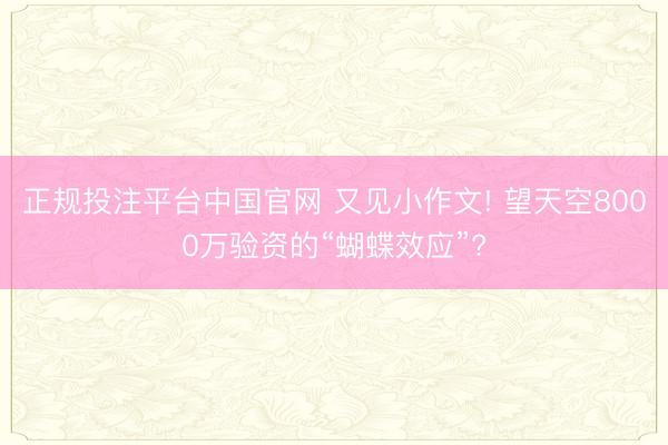 正规投注平台中国官网 又见小作文! 望天空8000万验资的“蝴蝶效应”?