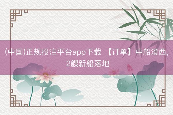 (中国)正规投注平台app下载 【订单】中船澄西, 2艘新船落地