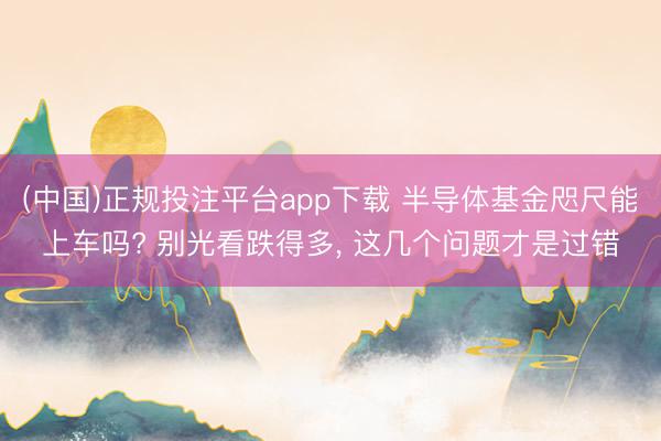 (中国)正规投注平台app下载 半导体基金咫尺能上车吗? 别光看跌得多, 这几个问题才是过错