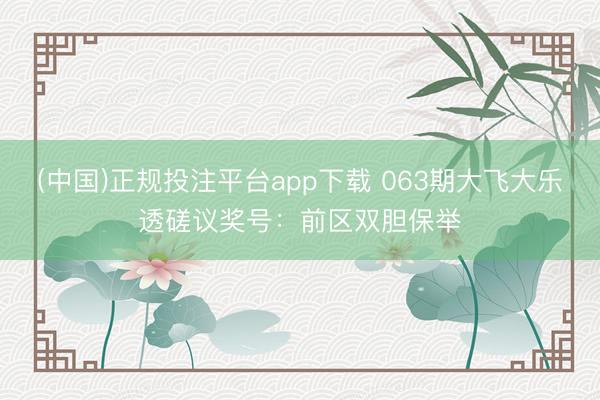 (中国)正规投注平台app下载 063期大飞大乐透磋议奖号:前区双胆保举