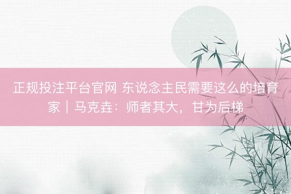 正规投注平台官网 东说念主民需要这么的培育家|马克垚:师者其大,甘为后梯