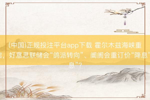 (中国)正规投注平台app下载 霍尔木兹海峡重启,好意思联储会“鸽派转向”、阛阓会重订价“降息”?