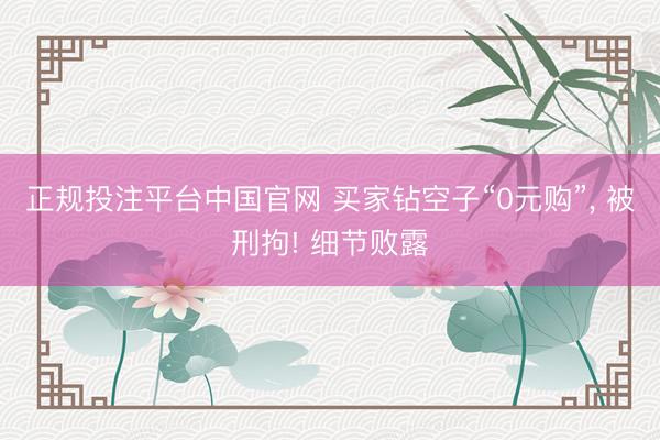 正规投注平台中国官网 买家钻空子“0元购”, 被刑拘! 细节败露