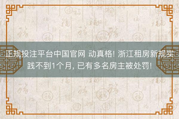 正规投注平台中国官网 动真格! 浙江租房新规实践不到1个月, 已有多名房主被处罚!